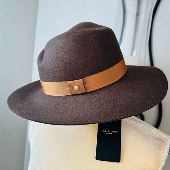 Rag‎ & Bone Zoe Wool Felt Fedora Hat, Spanish Style Pecan Brown, Small, NWT main image 10